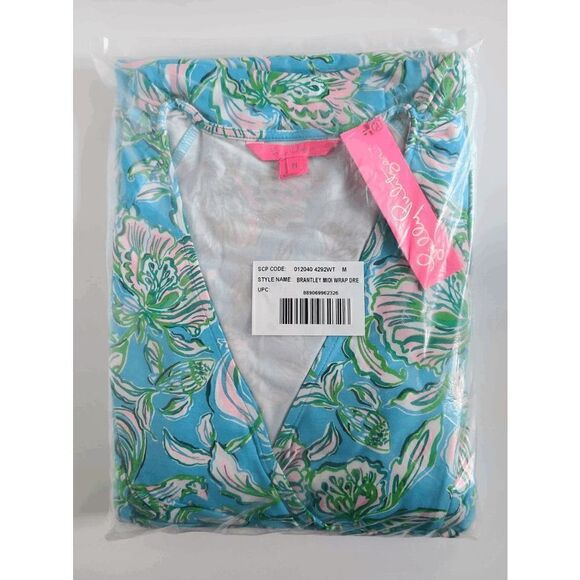 💙 LILLY PULITZER Brantley V-Neck Midi Wrap Dress SIZE M NEW WITH TAGS - Picture 6 of 15
